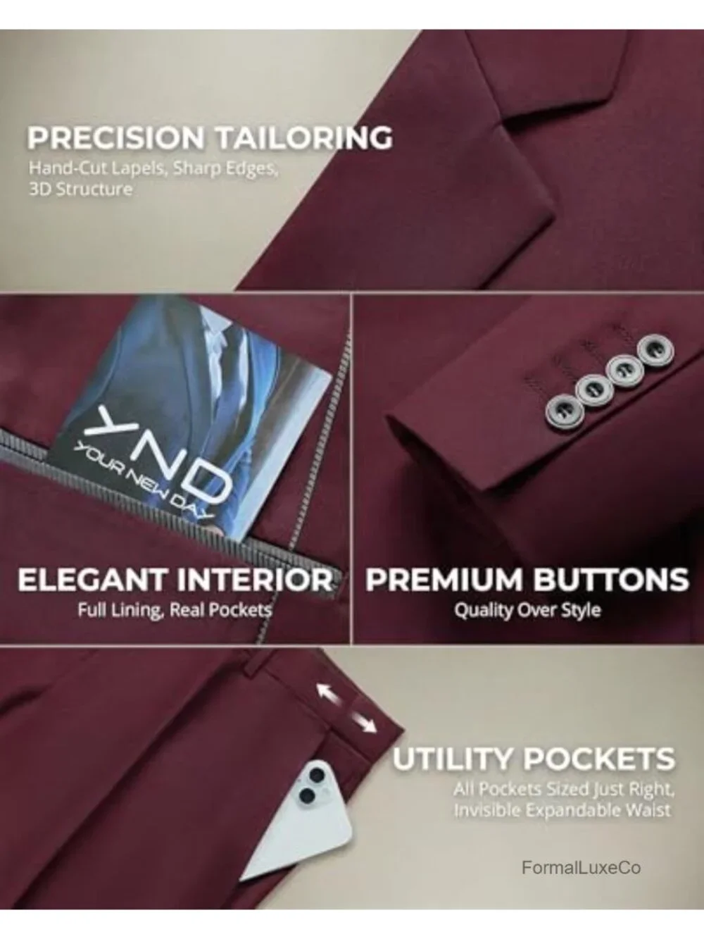 Men's 2-Piece Slim Fit Suit Set with Tie, One Button, Wool Blend